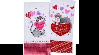 You're Purrfect, Meow and Furever Valentine Kitchen Towels, Set of 2 Terry Towels for Valentines Da