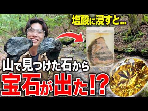 山で拾った石を塩酸に浸したら、中から宝石が出てきた！【ガーネット採掘】