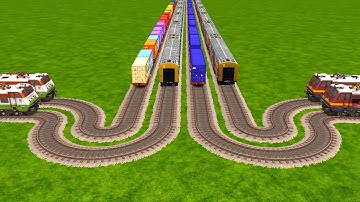 4 Trains Side By Side Crossing On Curved Bumpy Railroad Tracks | Train Simulator beamng drive 