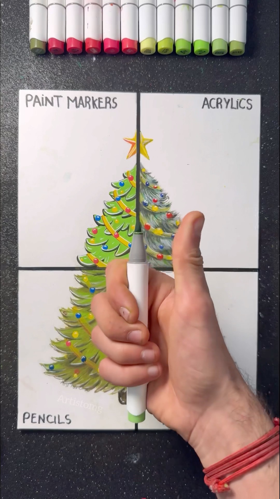 Christmas Tree with Alcohol Markers! ?✨? || What’s your fav Technique?! ? #christmasart