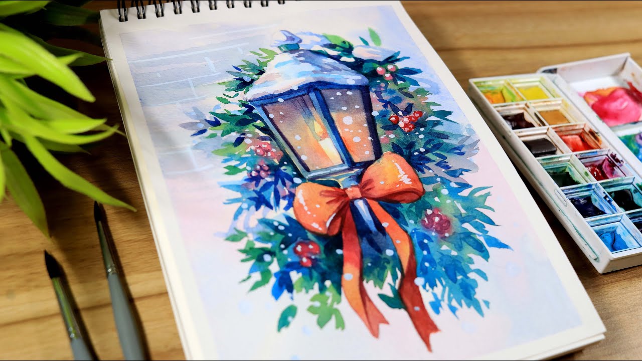 Watercolor Painting of Lamp and Flowers Step by Step / Experimenting with shadows