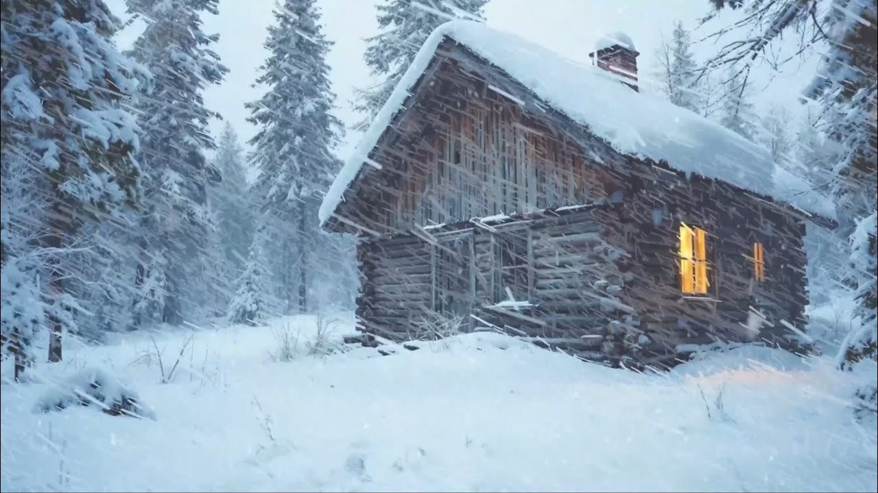 Snowstorm at a Cozy Log Cabin | Blizzard Ambience with Howling Wind ...