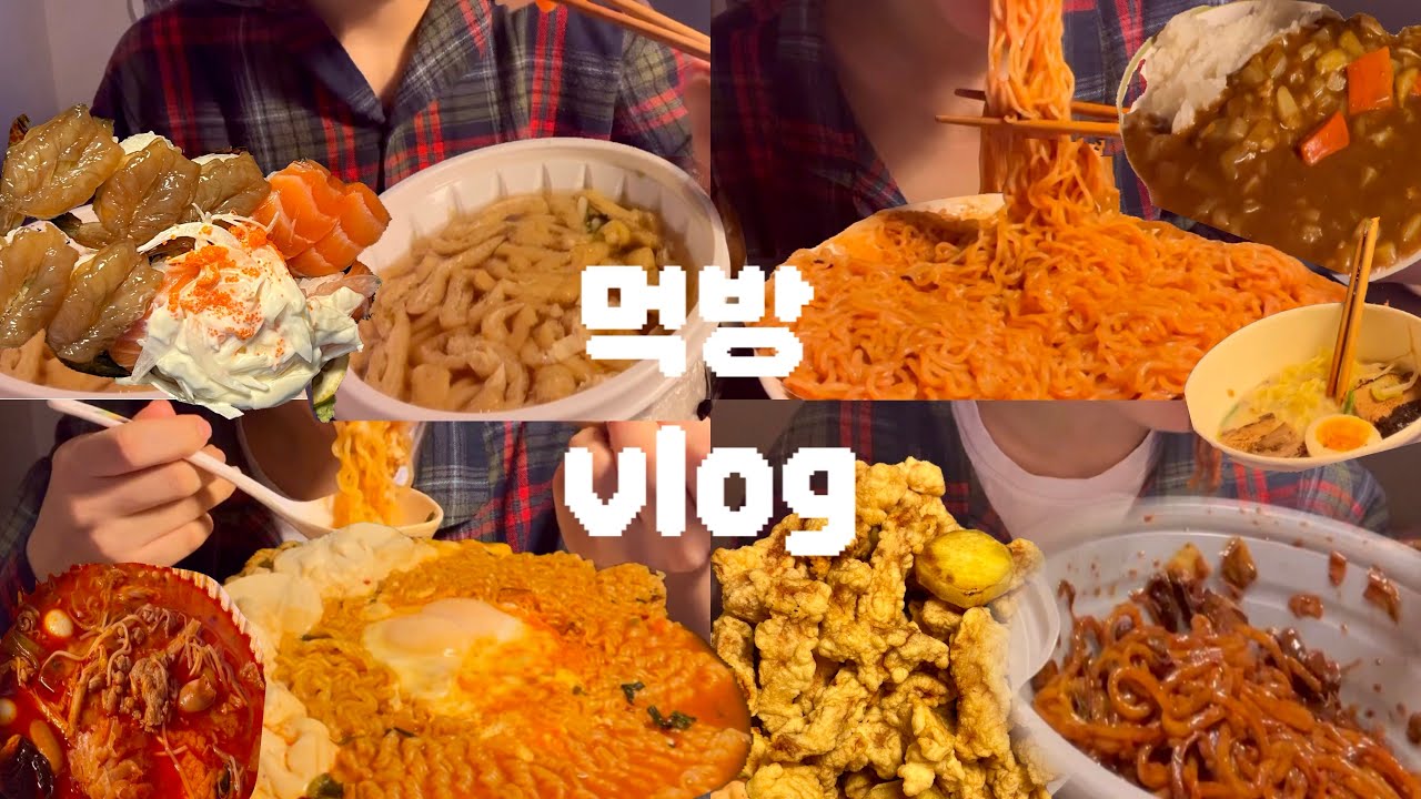 (먹방vlog) 먹는게 젤조아 😋 백수인데 매일 배달 시켜먹는 사람 ✋🏻🤪 연어초밥,간장새우초밥, 마라탕, 라멘,카레,짜장면,비빔면,순두부 열라면