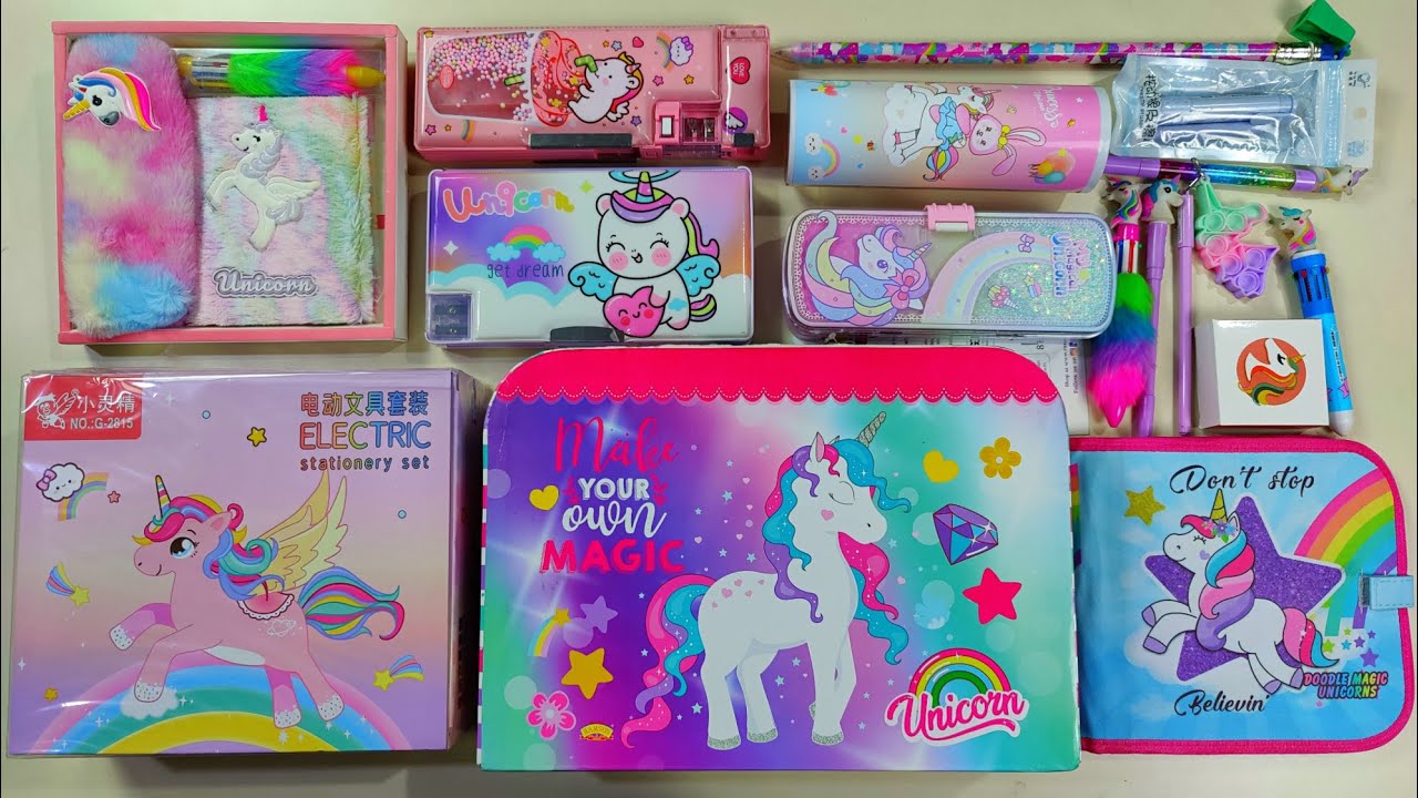 cute collection of art supply, ever used art kit, unicorn magic