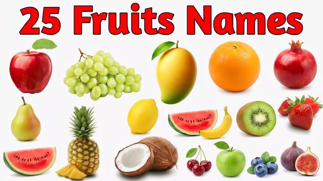 25 Fruits Name in English and Hindi 🍎🍓 | फलों के नाम | Learning Fruits for Kids