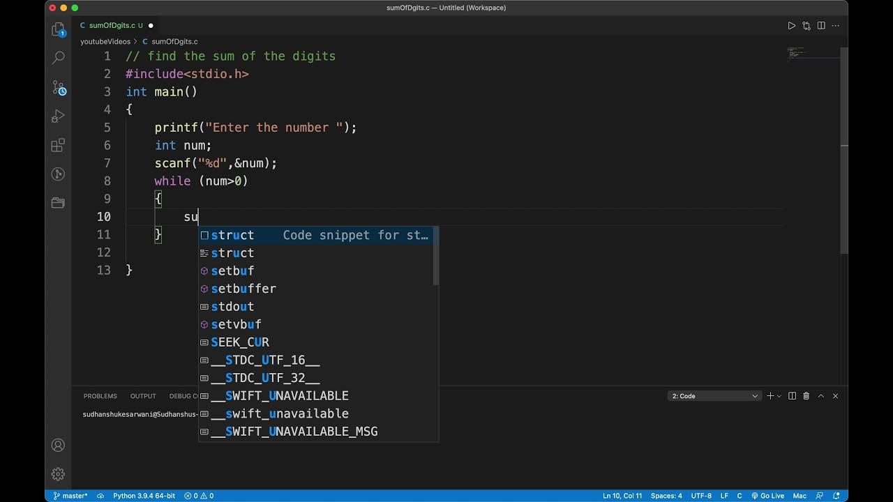 sum of digits in C - YouTube