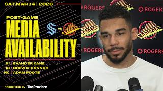 Evander Kane, Drew O'Connor & Adam Foote Pre-Game Media | Canucks vs. Kraken (Mar 14, 2026)