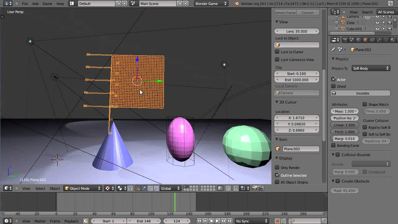 Blender Tutorial Soft Body Cloth Effects with Rigid Body Joints YouTube