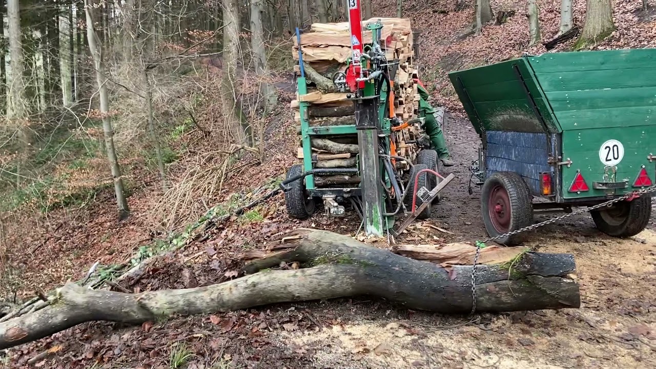 Holder ED2 Einachser - Der Wald ruft - Einsatz mit Seilwinde ,  13t Thor Holzspalter -  10 PS 2 Takt