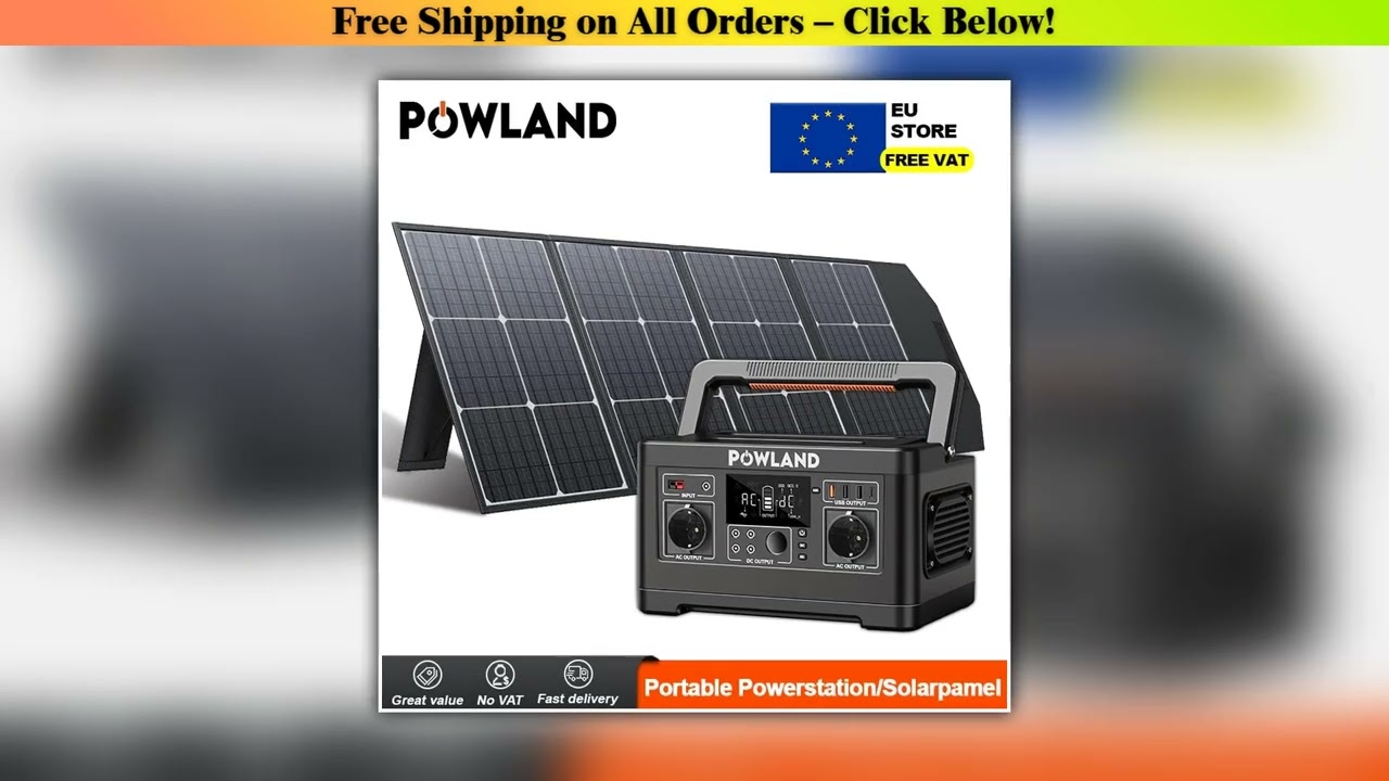 POWLAND 520WH 600W Portable Power Station With portable PV board 2 x AC output Lithium Battery