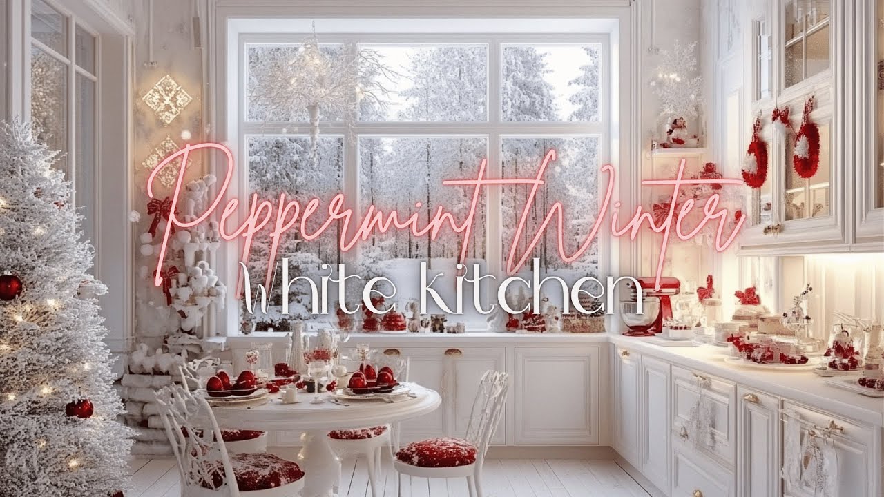Bright Winter White Peppermint Kitchen Christmas  | Cozy Morning Breakfast Scene