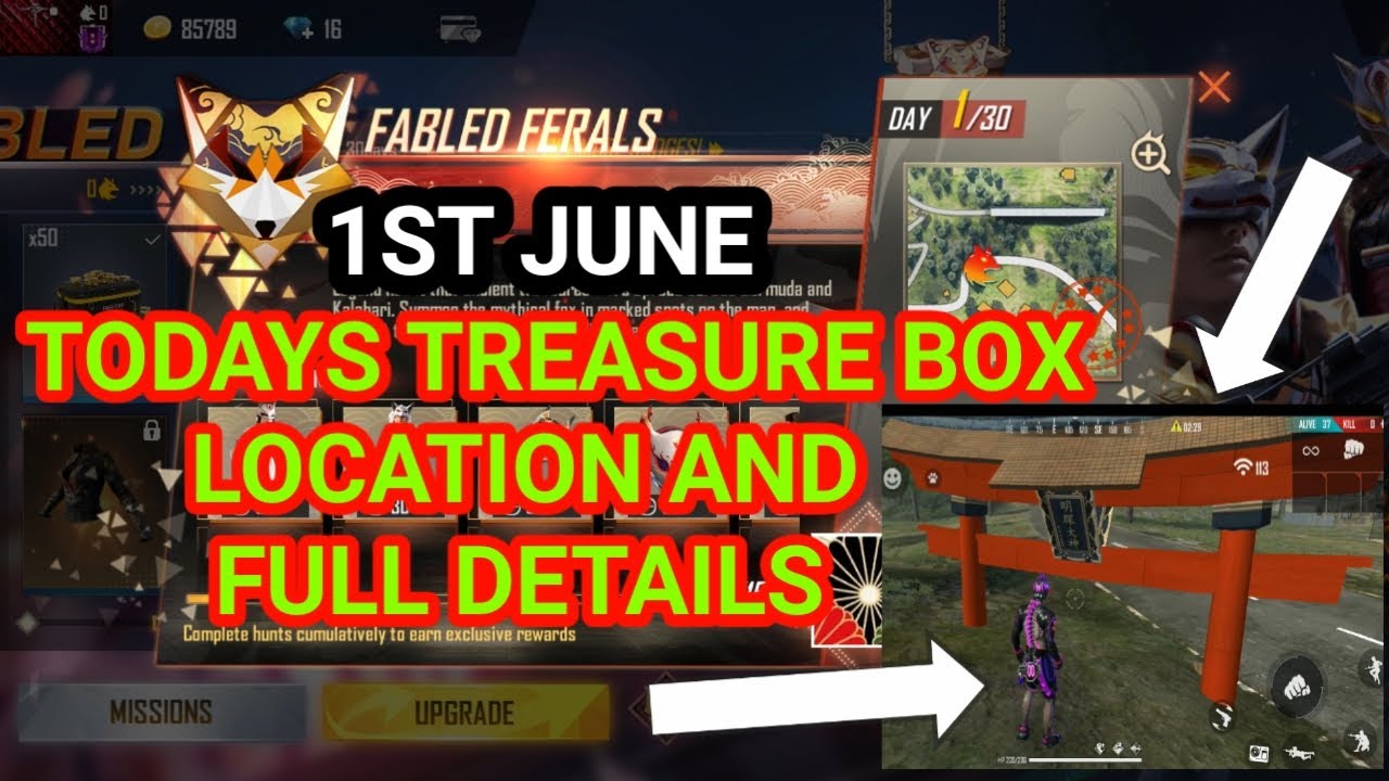 1st june fabled ferals treasure box location free fire fable treasure