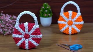 Amazing 🥰 round shaped cute mini bag#woolen knitting purse making #easy project #örgü model