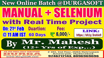 MANUAL + SELENIUM Online Training @ DURGASOFT
