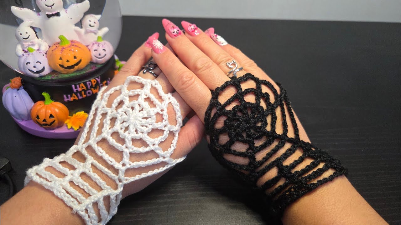 Guantes telaraña a crochet 🕸️ Tutorial fácil y rápido para Halloween 🎃