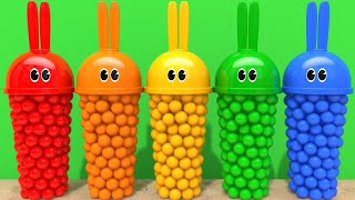 Learn Colors PACMAN and Bunny Mold Pasta Spaghetti Making Toy Fruits Squishy Ball m&m for Kids