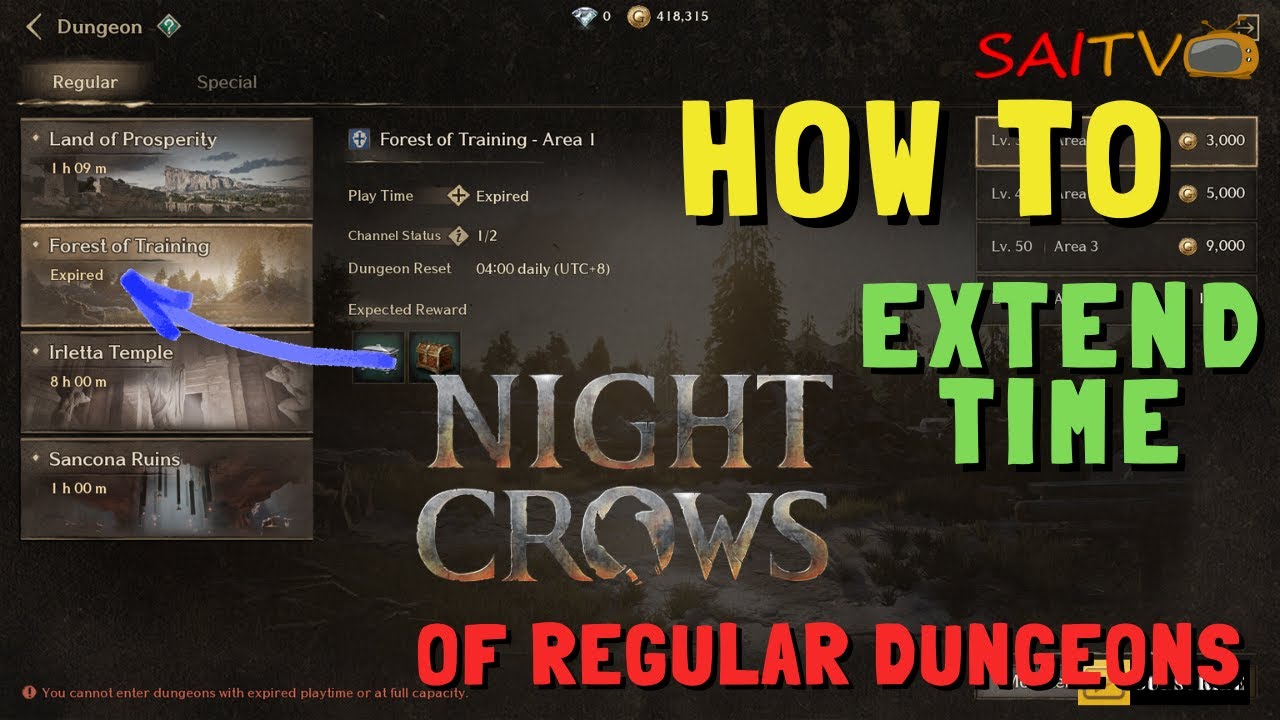 HOW TO EXTEND REGULAR DUNGEONS TIME REMAINING | NIGHT CROWS GLOBAL | NFT - F2P/P2E