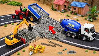 DIY Mini Tractor, Excavator & Cement Mixer Build a Concrete T-Intersection Road