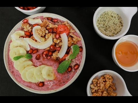 บานาน่าราสป์เบอร์รี่สมูทตี้โบลว์และเมล็ดเชีย Raspberry & Banana Smoothie Bowl with Chai Seed