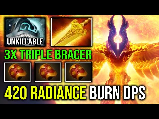 WTF 3x Triple Bracer First Item 420 Radiance Sun Ray Unlimited Burn 100% Unkillable Phoenix Dota 2 class=