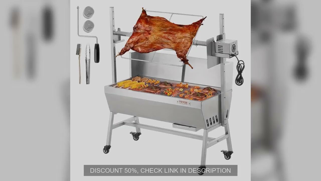 SucceBuy 35inch Rotisserie Grill Electric Motor Charcoal Spit Grill Stainless Steel Roaster w/Lockab