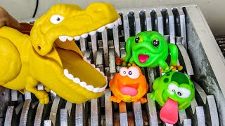 DINOSAURS EATS BABY FROGS! DESTROYING OLD TOYS IN SHREDDING MACHINE!
