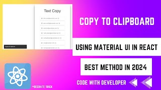 Copy To Clipboard React | Easy way to clipboard in react | Copy Text in MaterialUI in react |#react