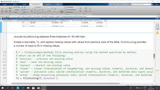 Clean Data in Matlab using filllmissing, ismissing, standardizeMissing and rmmissing