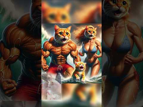 Muscular Cat Family's Vacation🐱🌊🌞🏖️🛟