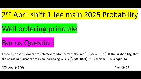 Three distinct numbers are selected randomly from the set {1,2,3,……,40}. If the probability, that