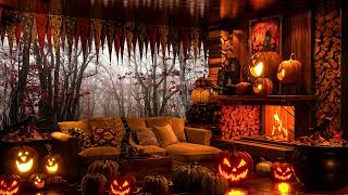 Halloween Pumpkin Porch Ambience: Cozy Halloween Soft & Heavy Rain Sounds, Wood Burning Fireplace screenshot 3