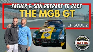 Preparing for race day in an MGB GT!