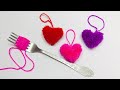 How to Make Yarn Heart ❤️ Easy Pom Pom Heart Making Idea with Fork ❤️ Amazing Valentine's Day Crafts