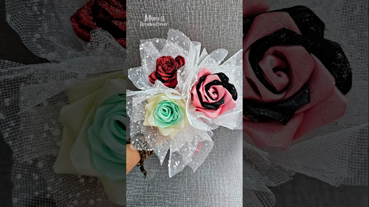 DIY Ribbon Rose with Tulle Wrap 💝 | Easy Handmade Gift 