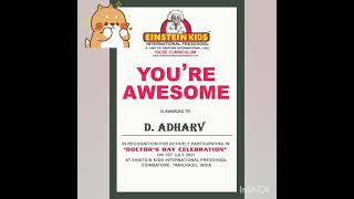 DOCTOR'S DAY CELEBRATION ROLE PLAY ACTIVITY "YOU ARE AWESOME" AWARD MEMENTO/ EINSTEIN KIDS PRESCHOOL