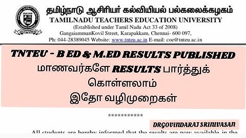 Tnteu - B Ed & m.ed results published Students can check the results here are the instructions