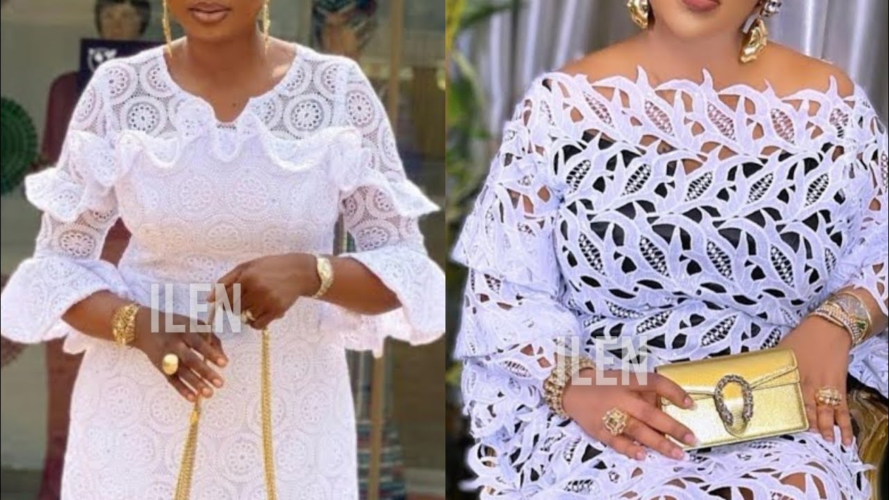 Best/Latest Nigerian Lace Gown Styles |Fashionably Styled All White Lace  Asoebi Style |African Print
