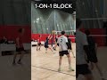 ONE-ON-ONE BLOCK BY MIDDLE BLOCKER IN AMATEUR VOLLEYBALL MATCH