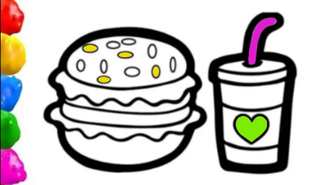 Cute Fast Foods 🍔😋 Drawing, Painting, Coloring for Kids and Toddlers ...