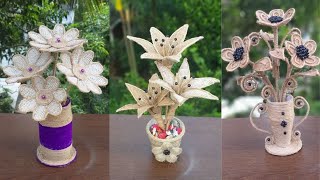 Beautiful 3 Flower And Vase Decoration Ideas With Jute Rope || Best Out Of Waste Jute Rope Craft