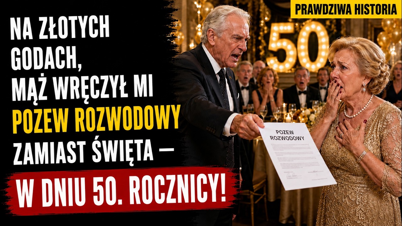 Stałam pod łukiem z białych róż w granatowej sukni, którą wybrała moja córka, świętując pięćdziesiąt lat małżeństwa. Nagle mój mąż Wiktor zamiast nowej obrączki wręczył mi kopertę i przy...