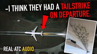 TAIL STRIKE ON TAKEOFF. United Boeing 767-400 returned back after takeoff. REAL ATC