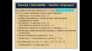 Dérivabilité et fonction réciproque : exercice corrigé , devoir 1 , 2BAC , PC , SVT