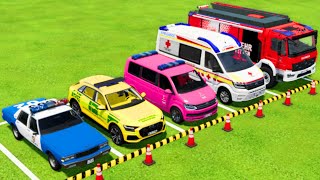 DRIVING POLICE CARS, AMBULANCE, FIRE DEPARTMENT TO THE GARAGE ! Farming Simulator 22