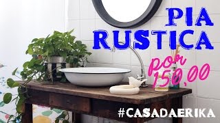 PIA COM MESA ANTIGA E BACIA e CORTINA DE BOX #casadaErika