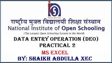 NIOS DATA ENTRY OPERATIONS 229/336 PRACTICAL 2 MS EXCEL