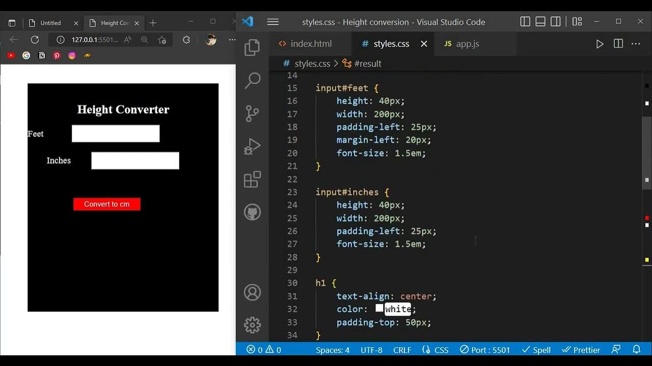 Height converter JavaScript project 8 YouTube