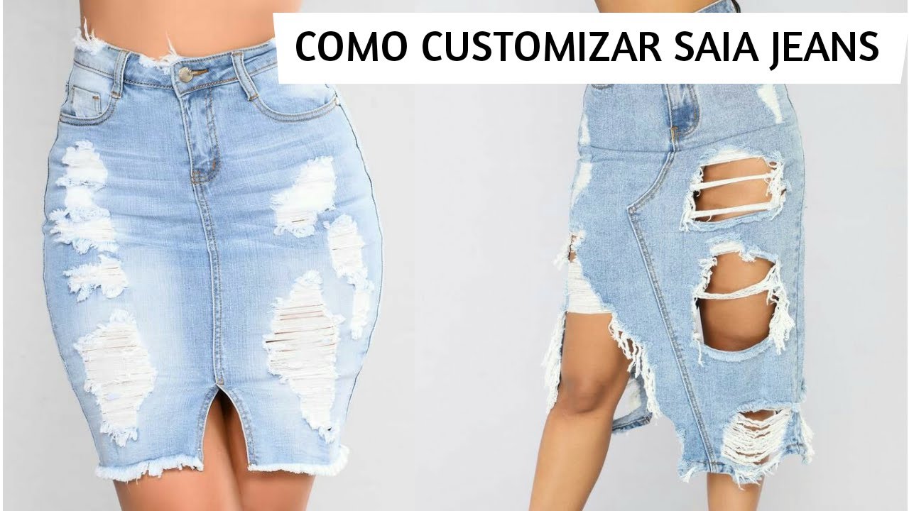 customizar saia jeans midi