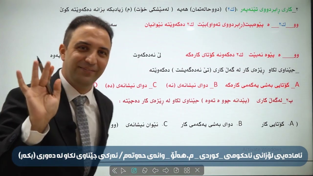 بابەتی حەوتەم: ئەرکی جێناوی لکاوەکان لەدەوری بکەر (بەکارهێنانی تەکنیکی وزاری)  م. هەڵۆ کوردی