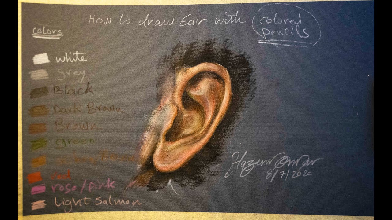 How To Draw Ear With Colored Pencils Side View Youtube How To Draw Ears Colored Pencils Color Pencil Art